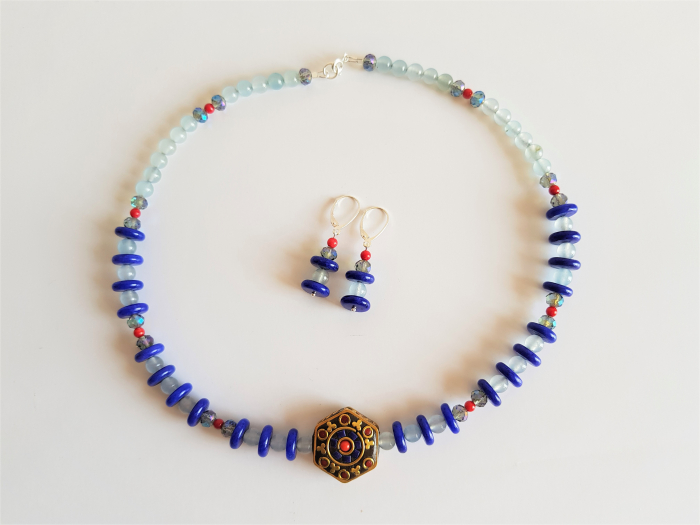 Set colier si cercei cu jad, agate, coral si margea tibetana centrala [5]
