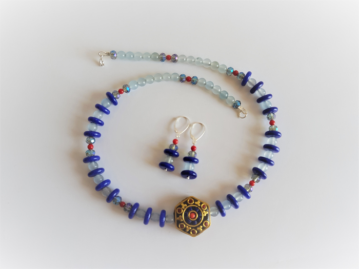 Set colier si cercei cu jad, agate, coral si margea tibetana centrala [6]