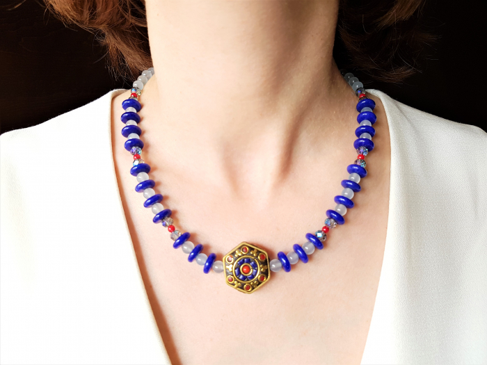 Set colier si cercei cu jad, agate, coral si margea tibetana centrala [7]