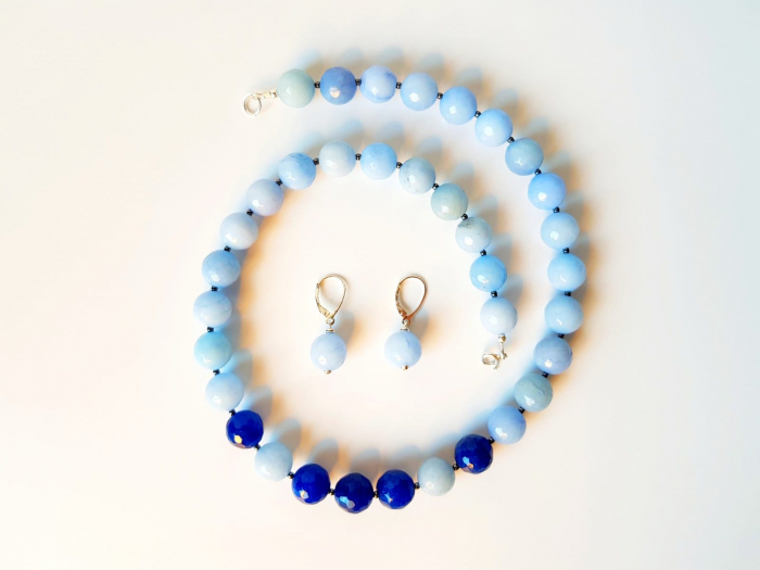 Set colier si cercei cu jad bleu si jad safir [4]
