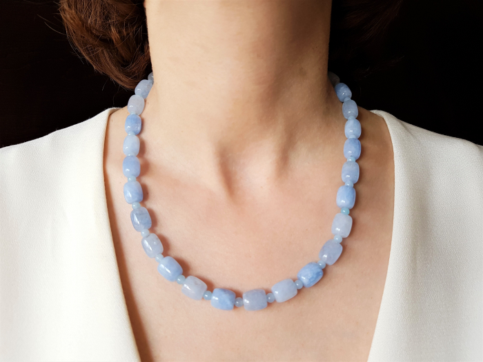 Set colier si cercei cu jad bleu tuburi [9]