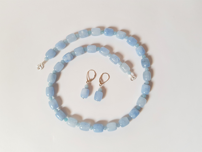 Set colier si cercei cu jad bleu tuburi [6]
