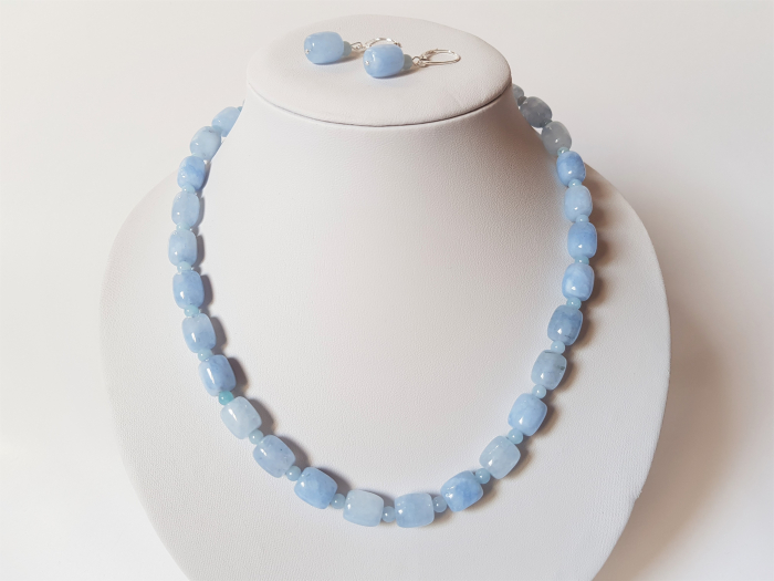 Set colier si cercei cu jad bleu tuburi [5]
