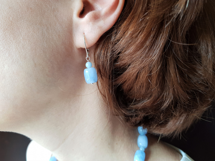 Set colier si cercei cu jad bleu tuburi [4]