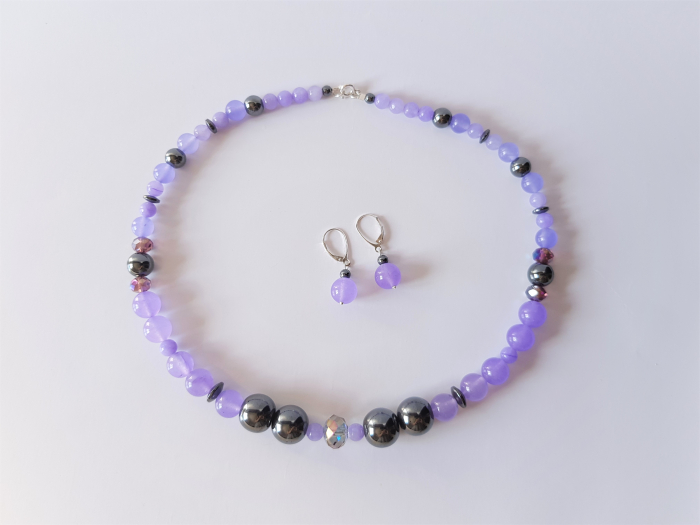 Set colier si cercei cu jad mov, hematite si cristale [4]