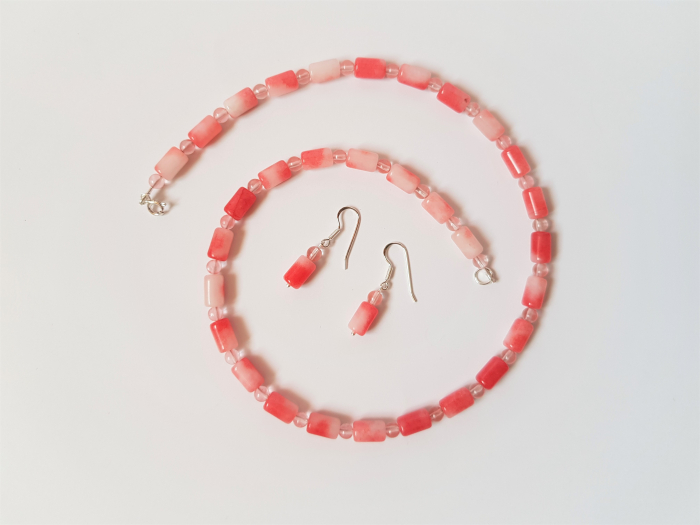 Set colier si cercei cu jad si cuart cherry [7]
