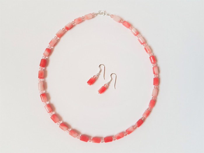 Set colier si cercei cu jad si cuart cherry [6]
