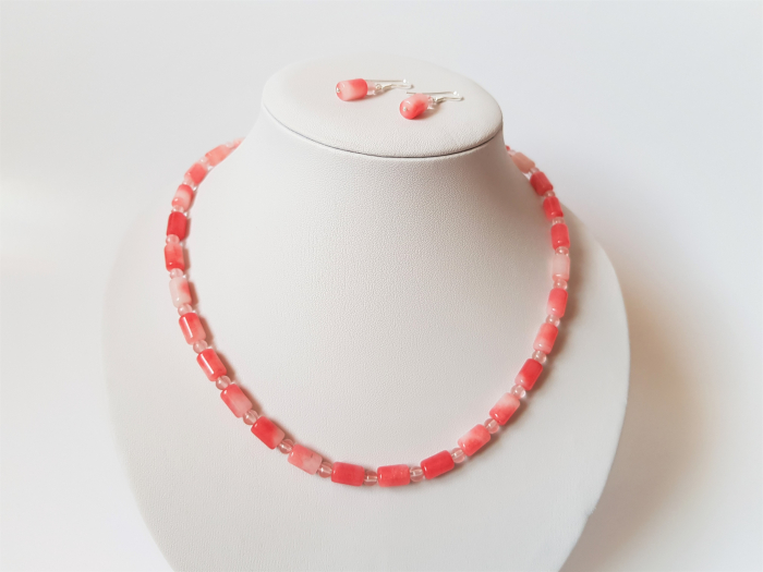 Set colier si cercei cu jad si cuart cherry [5]