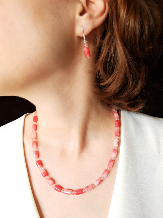Set colier si cercei cu jad si cuart cherry [2]
