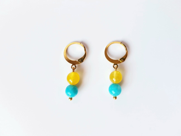 Set colier si cercei cu jad turcoaz si agat galben, pandantiv email [5]