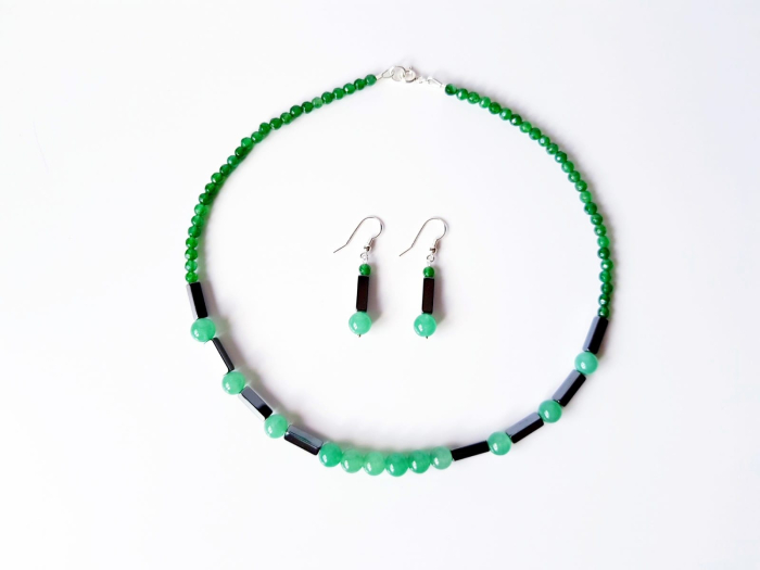 Set colier si cercei cu jad verde, agat si hematit [5]