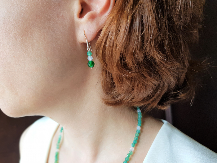 Set colier si cercei cu jad verde si agate albe [4]