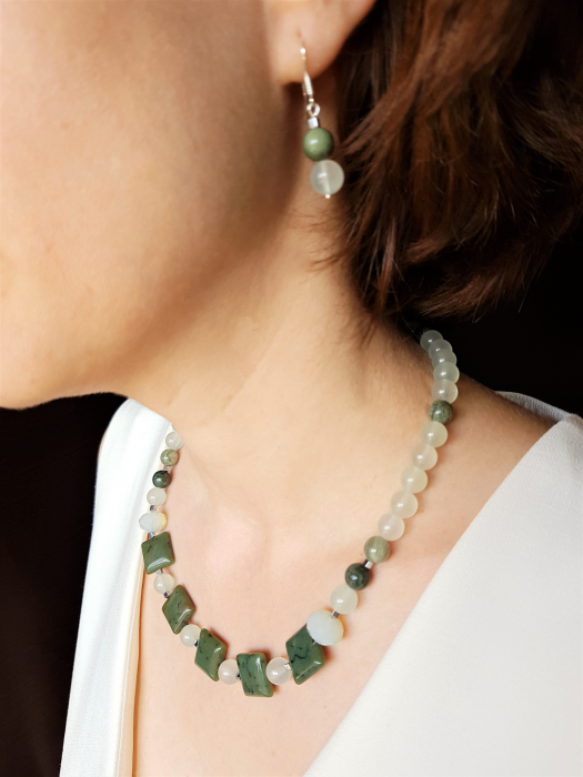 Set colier si cercei cu jad vernil, jasp verde si hematite [2]