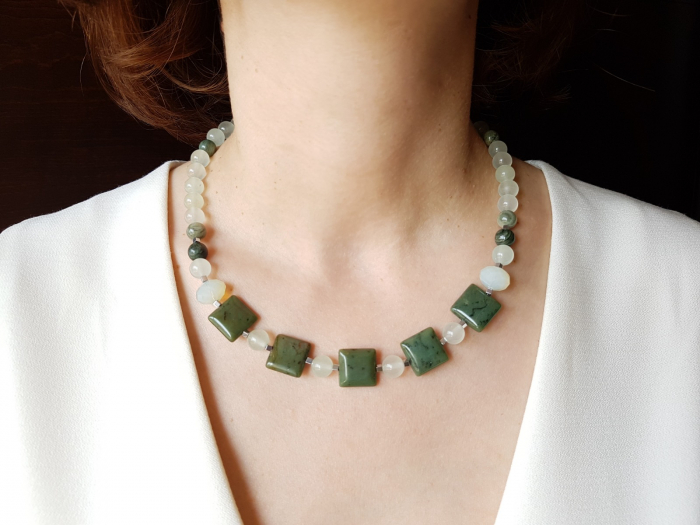 Set colier si cercei cu jad vernil, jasp verde si hematite [9]