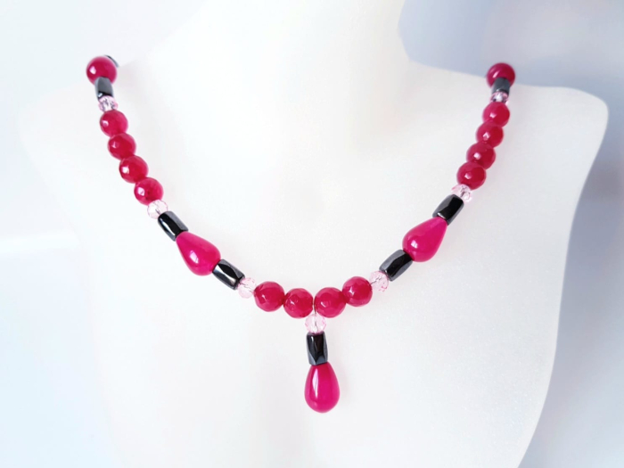 Set colier si cercei cu jad visiniu, agat visiniu si hematit [3]