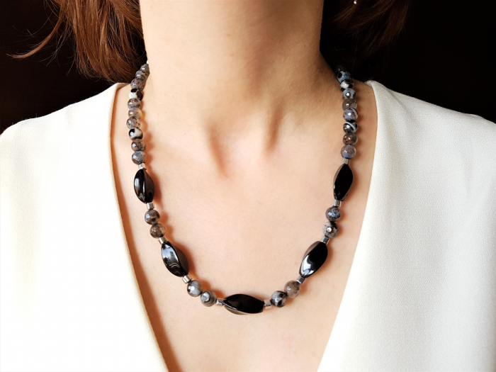 Set colier si cercei cu onix, agate si hematite [8]