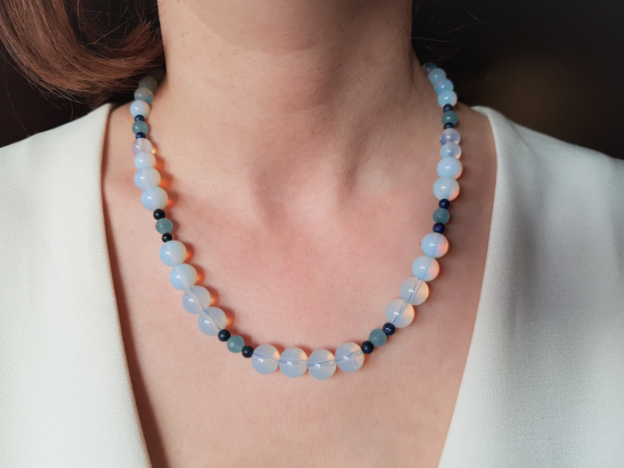 Set colier si cercei cu opalit, jad albastru si lapis lazuli [8]