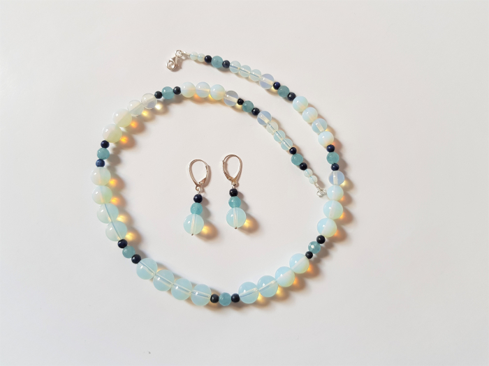 Set colier si cercei cu opalit, jad albastru si lapis lazuli [6]