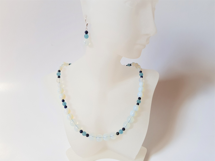 Set colier si cercei cu opalit, jad albastru si lapis lazuli [5]