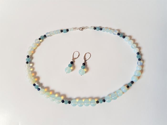 Set colier si cercei cu opalit, jad albastru si lapis lazuli [7]