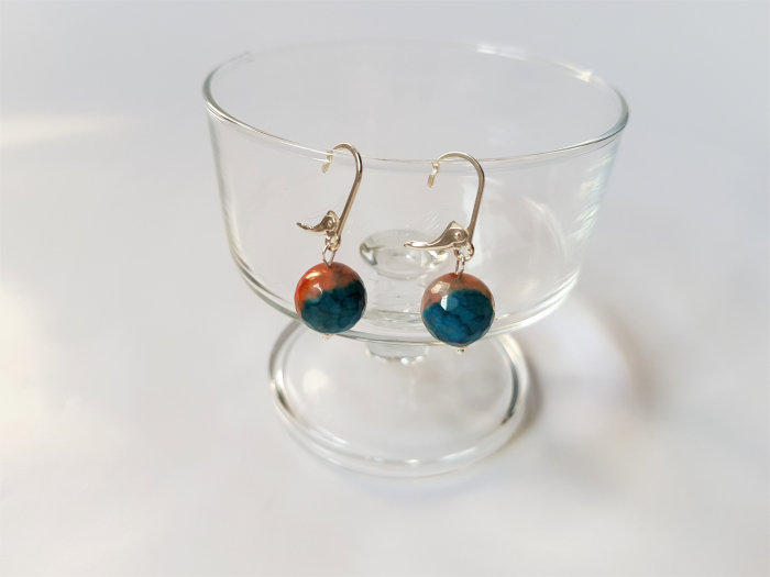 Set colier si cercei de agate albastre-portocalii [6]