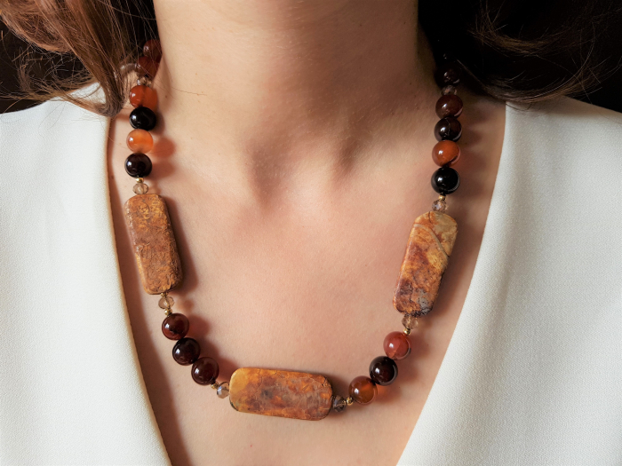 Set colier si cercei de agate maro [5]