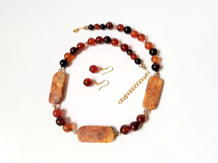 Set colier si cercei de agate maro [3]
