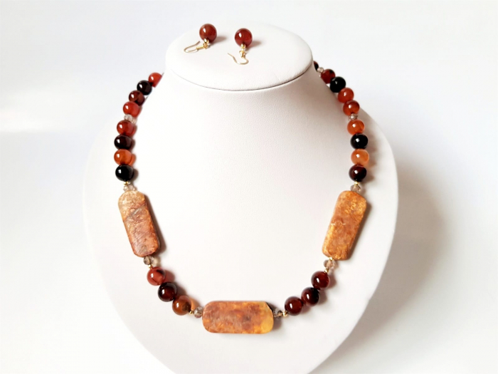 Set colier si cercei de agate maro [4]