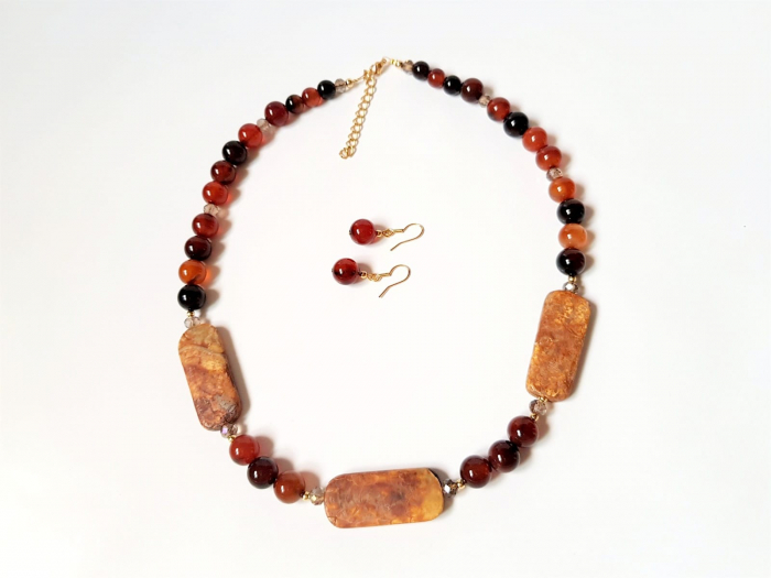 Set colier si cercei de agate maro [2]