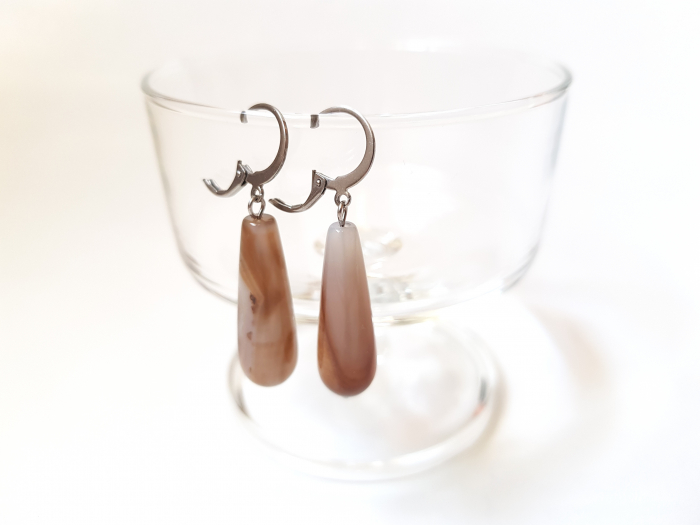 Set colier si cercei de agate maro deschis [5]