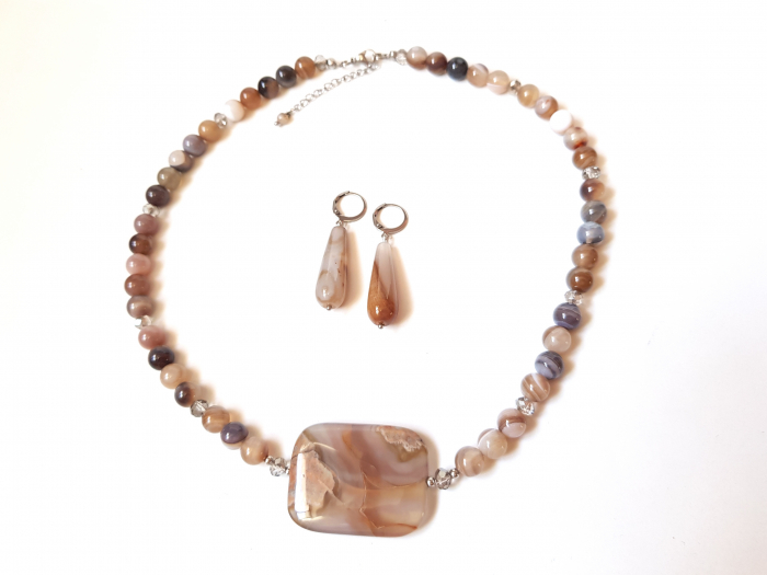 Set colier si cercei de agate maro deschis [3]