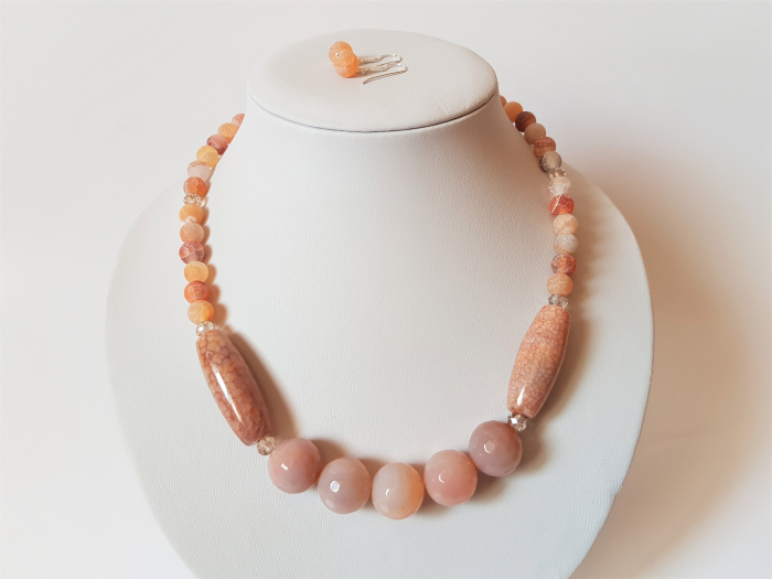 Set colier si cercei de agate roz-somon [3]
