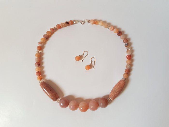 Set colier si cercei de agate roz-somon [6]