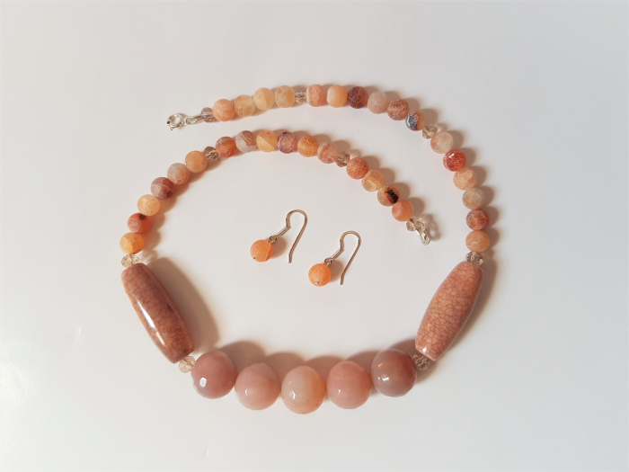 Set colier si cercei de agate roz-somon [5]