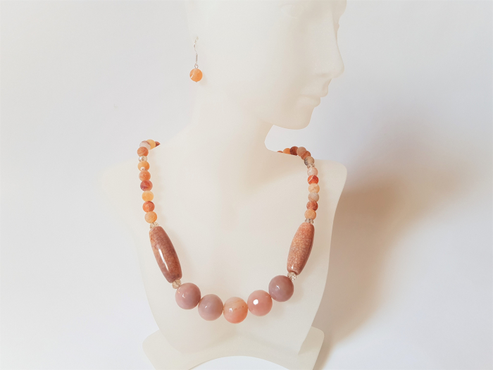 Set colier si cercei de agate roz-somon [2]