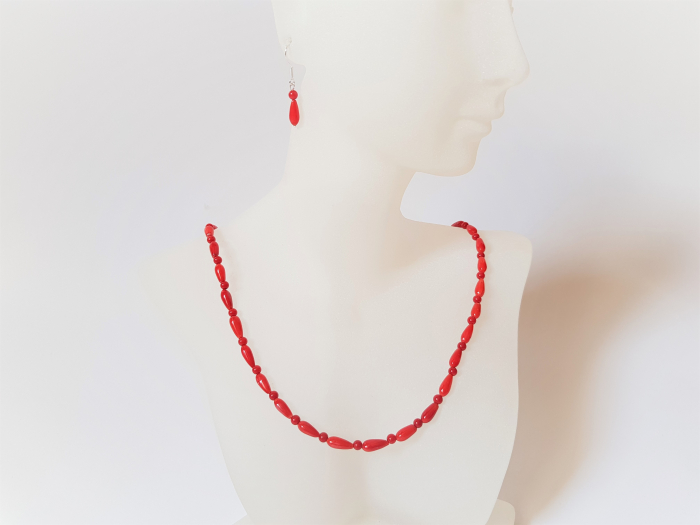 Set colier si cercei de coral rosu [3]