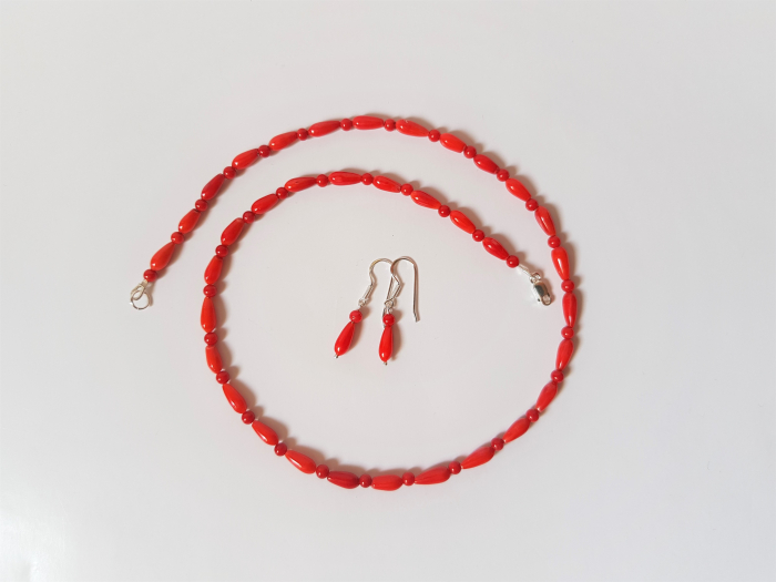 Set colier si cercei de coral rosu [6]