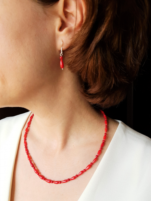 Set colier si cercei de coral rosu [2]