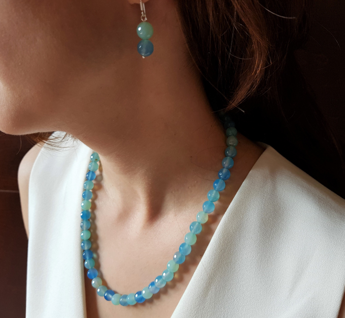 Set colier si cercei de jad bleu [2]