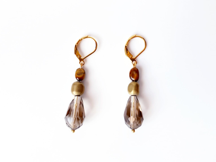 Set colier si cercei din ochi de tigru, hematit auriu si cristale [4]