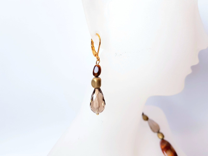 Set colier si cercei din ochi de tigru, hematit auriu si cristale [6]