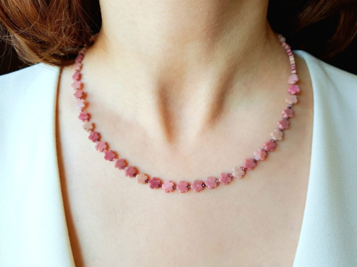 Set colier si cercei din rodonit, jad roz si turmalina roz [9]