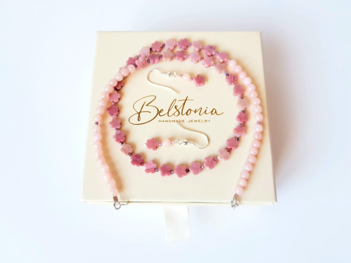 Set colier si cercei din rodonit, jad roz si turmalina roz [10]