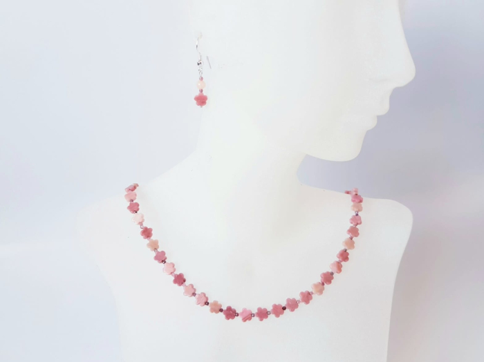 Set colier si cercei din rodonit, jad roz si turmalina roz [4]