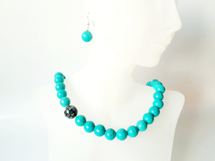 Set colier si cercei din turcoaz si scoica abalone [1]