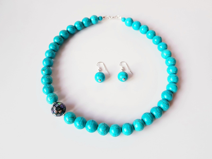 Set colier si cercei din turcoaz si scoica abalone [6]