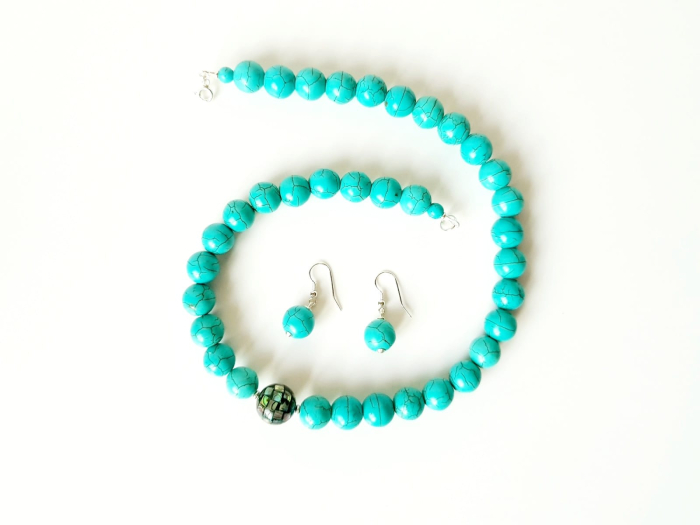 Set colier si cercei din turcoaz si scoica abalone [3]