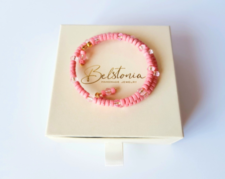Bratari Handmade cu Pietre Semipretioase - Bratara cu lava roz si cristale fatetate