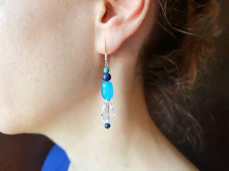 Cercei Handmade cu Pietre Semipretioase - Cercei argint cu jad albastru si lapislazuli