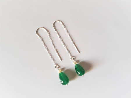 Cercei atarnatori de argint cu jad verde picaturi si perle [4]